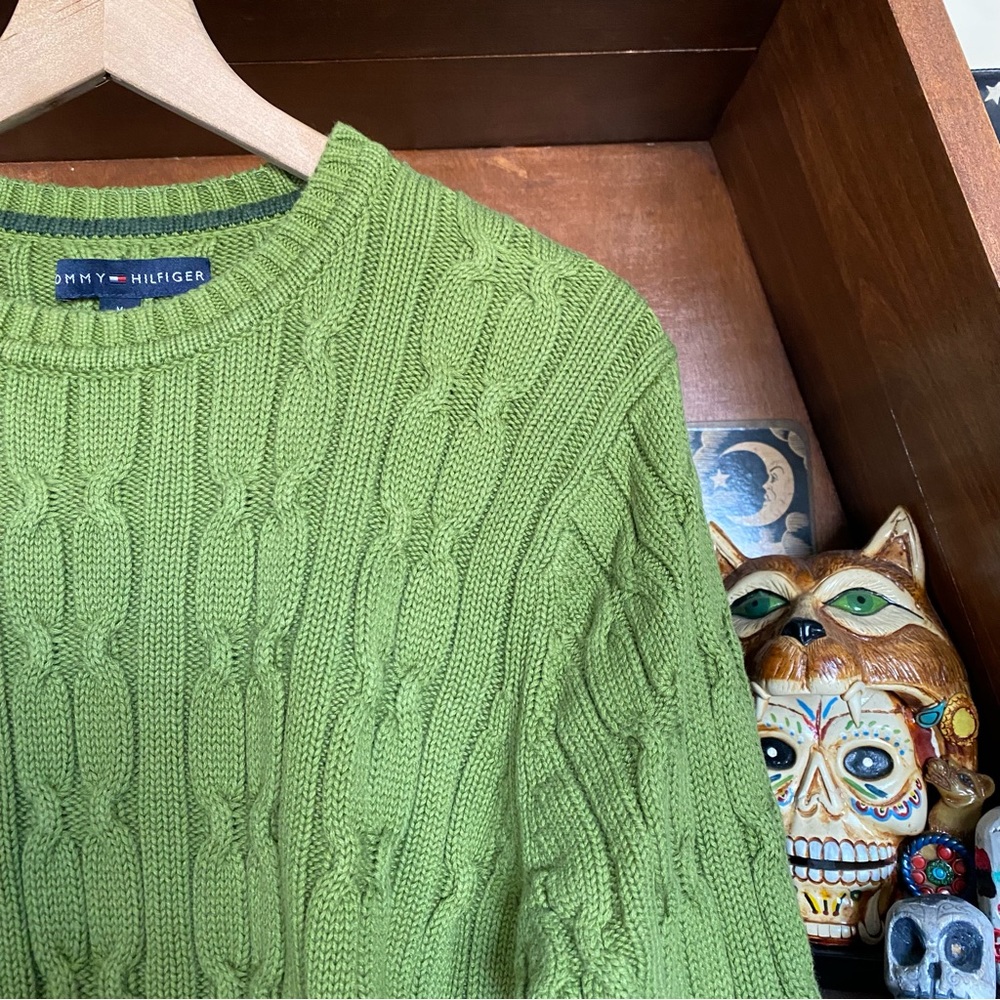 Tommy Hilfiger - Vintage Green Cable Knit Crew Neck Sweater - Women’s Meidum